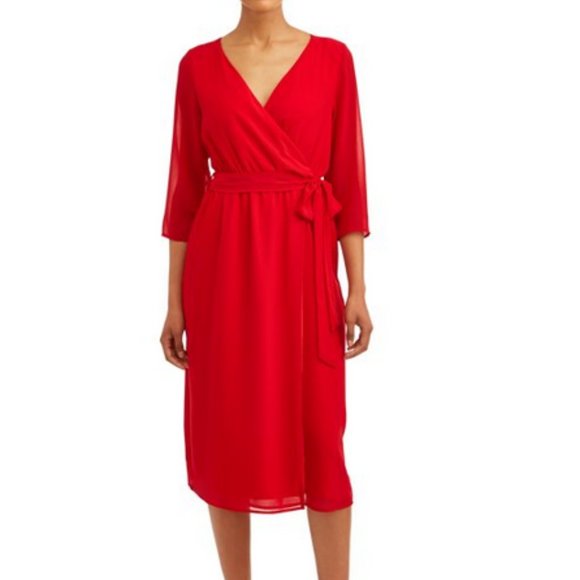 Wrap Woven Dress - 3/4 Sleeve - Picture 1 of 2